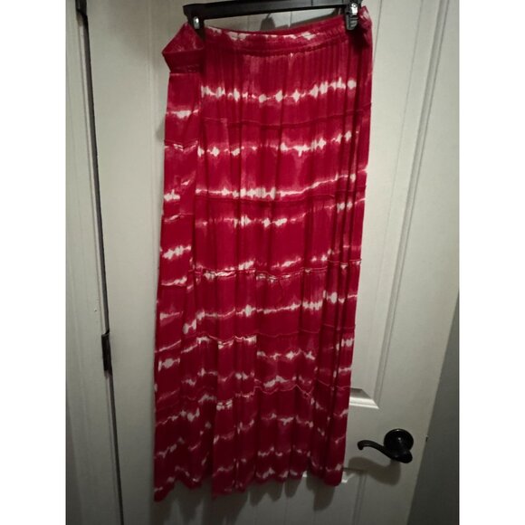 Kim Rogers Dresses & Skirts - Kim Rogers Red & White Tie-Dye Tiered Maxi Skirt L